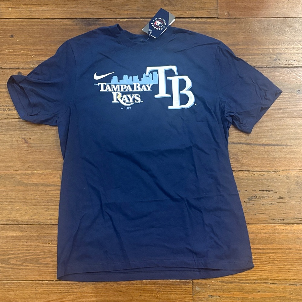 Nike Navy Tampa Bay Rays Graphic Tee with White and Light Blue Logo